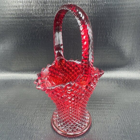 Westmoreland Red Glass English Hobnail Pattern Basket Cadmium Amberina UV Glow - Picture 15 of 16